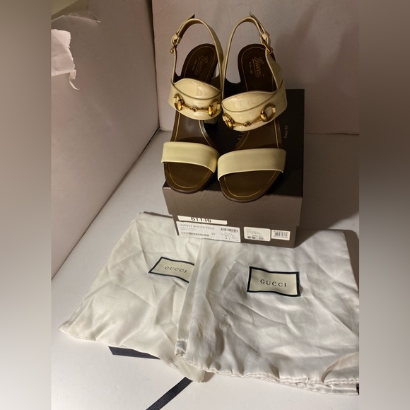 Gucci Women's Horsebit Sandal, Mystic White, Patent Leather Sz: EUR 39 US 9 - Picture 9 of 12